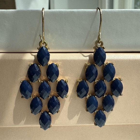 Charming Charlie Jewelry - Navy Blue Dangle Earrings Gold Statement Earrings Gemstone Diamond